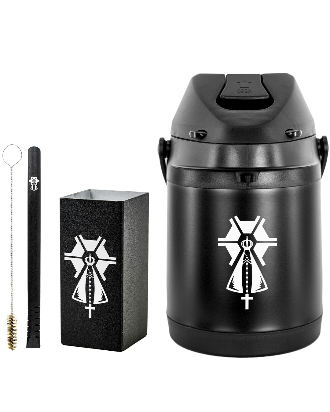 Kit Tereré Premium Copo Bomba Garrafa Térmica Preto 2.5l Nossa Senhora Agro