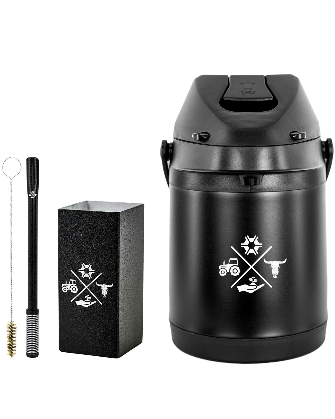 Kit Tereré Premium Copo Bomba Garrafa Térmica Preto 2.5l Made in Roça