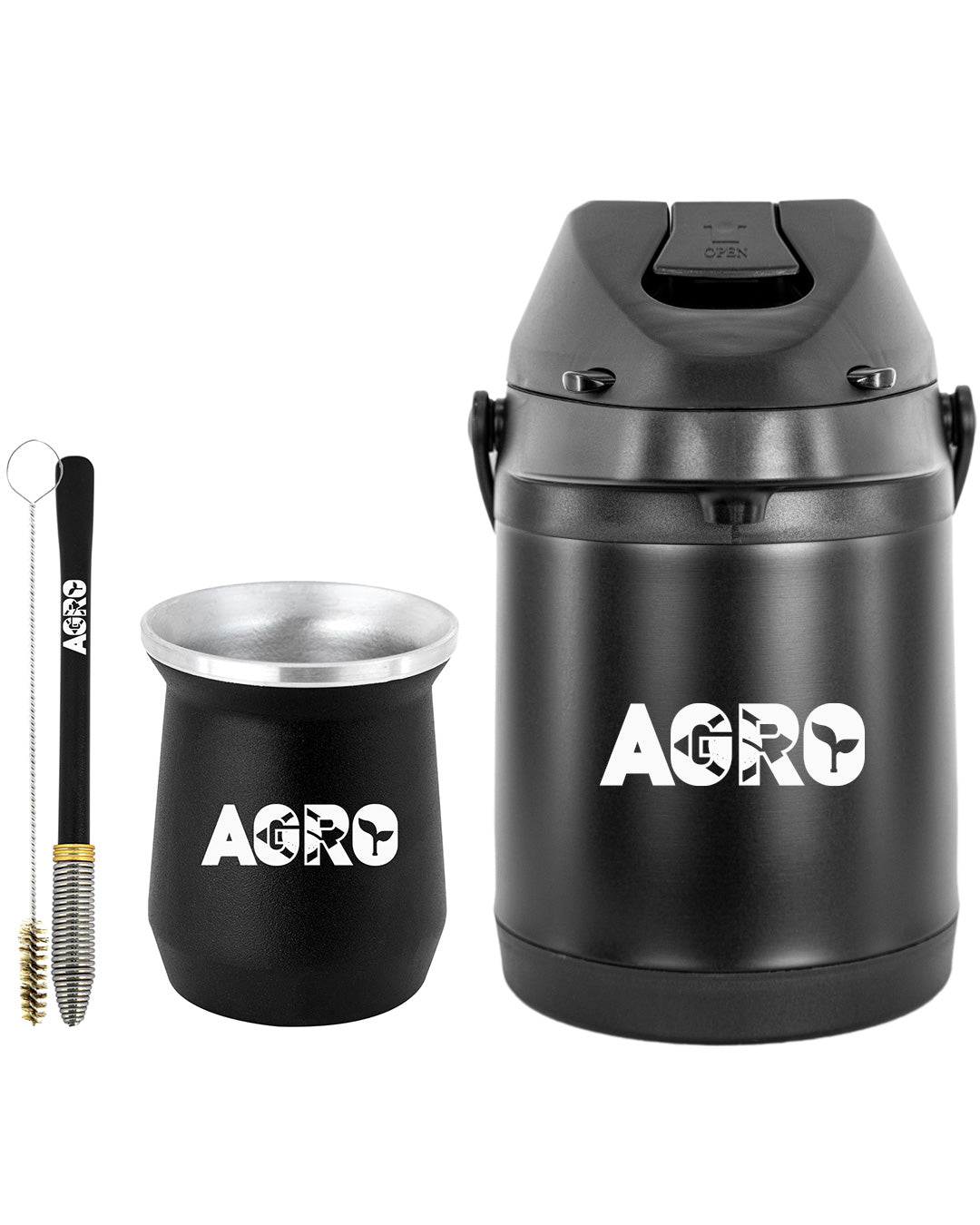 Kit Tereré Econo Copo Bomba Garrafa Térmica Preto 2.5l Agro Brasil