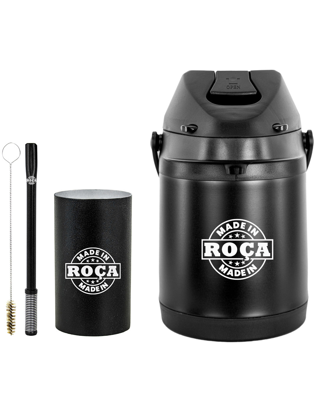 Kit Tereré Premium Copo Bomba Garrafa Térmica Preto 2.5l Made in Roça Escrita