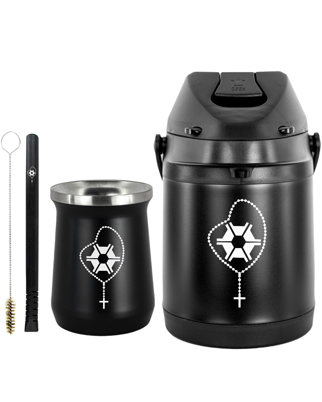 Kit Tereré Premium Copo Bomba Garrafa Térmica Preto 2.5l Agro Terço