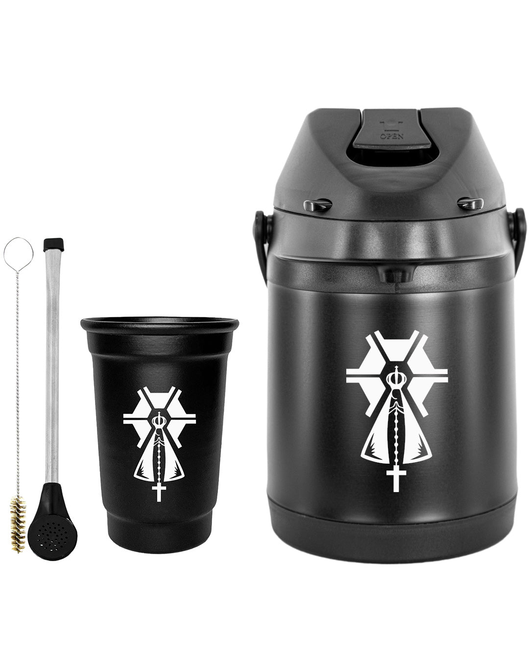 Kit Tereré Econo Copo Bomba Garrafa Térmica Preto 2.5l Nossa Senhora Agro