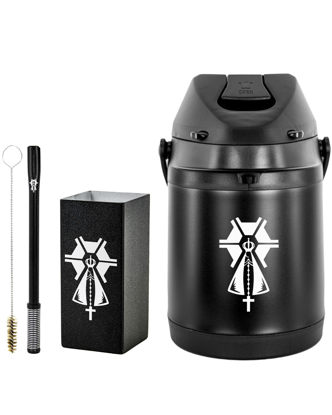 Kit Tereré Premium Copo Bomba Garrafa Térmica Preto 2.5l Nossa Senhora Agro