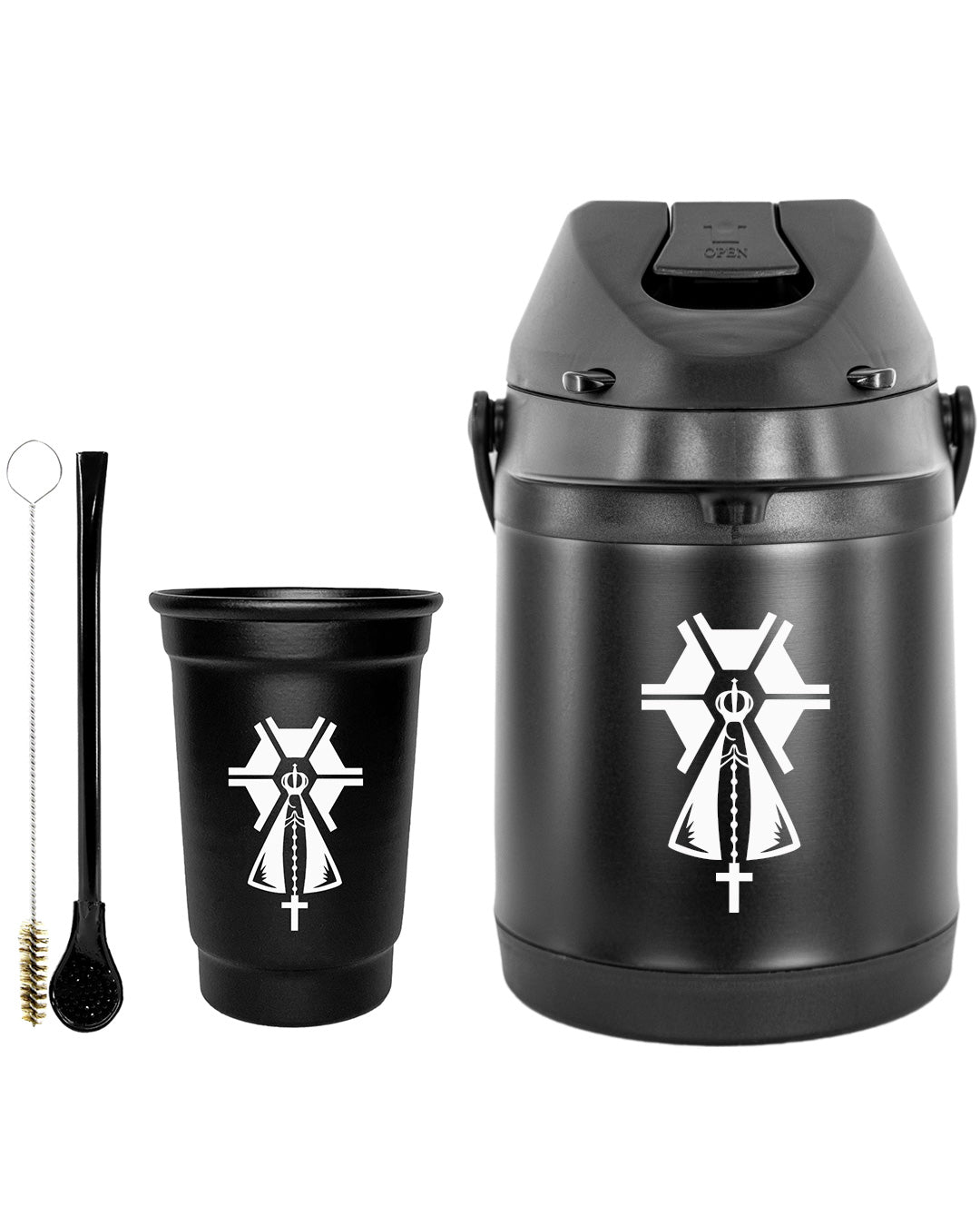 Kit Tereré Econo Copo Bomba Garrafa Térmica Preto 2.5l Nossa Senhora Agro