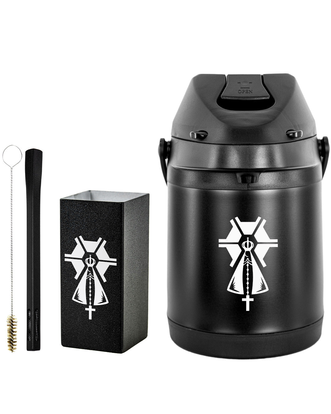 Kit Tereré Premium Copo Bomba Garrafa Térmica Preto 2.5l Nossa Senhora Agro
