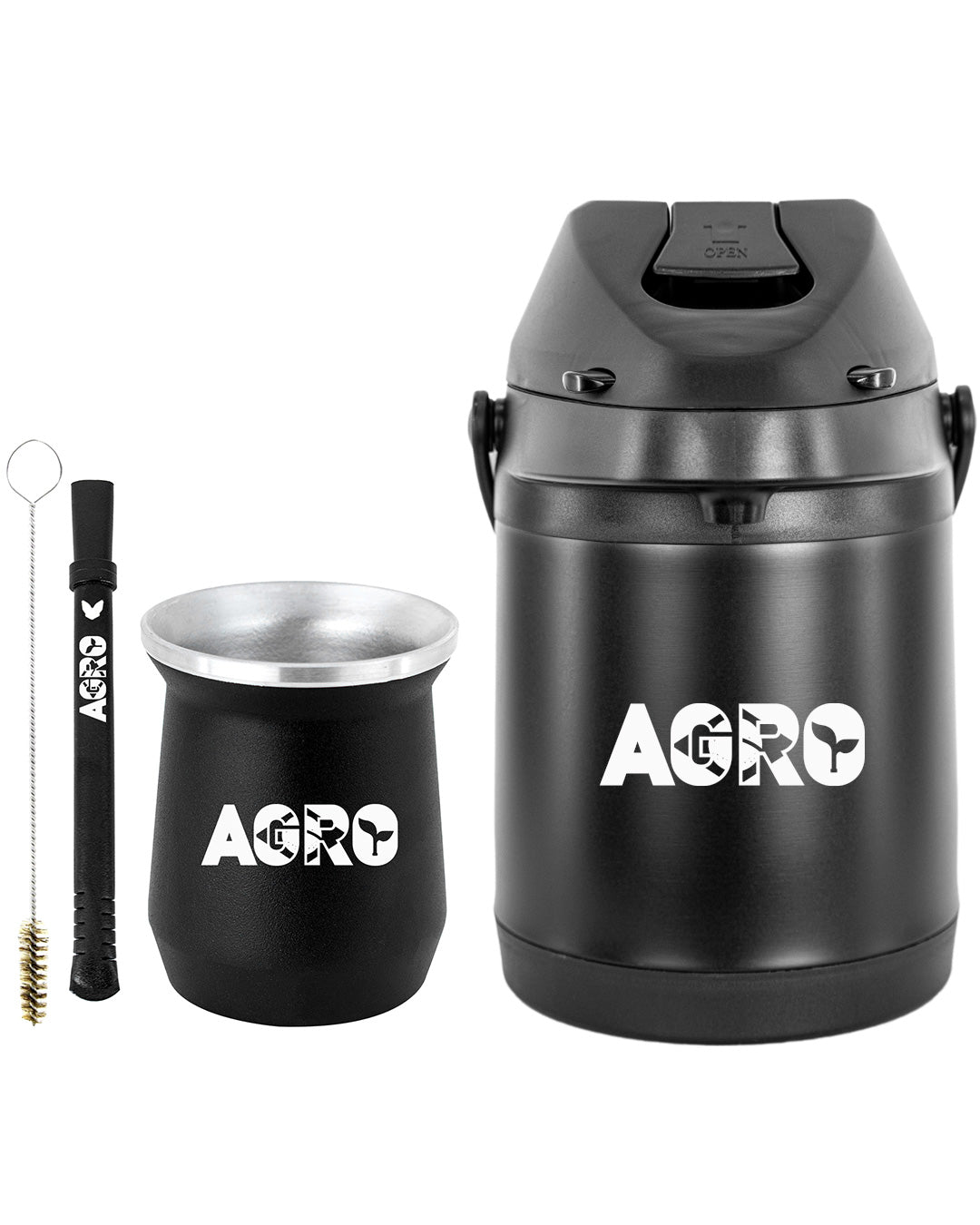 Kit Tereré Econo Copo Bomba Garrafa Térmica Preto 2.5l Agro Brasil