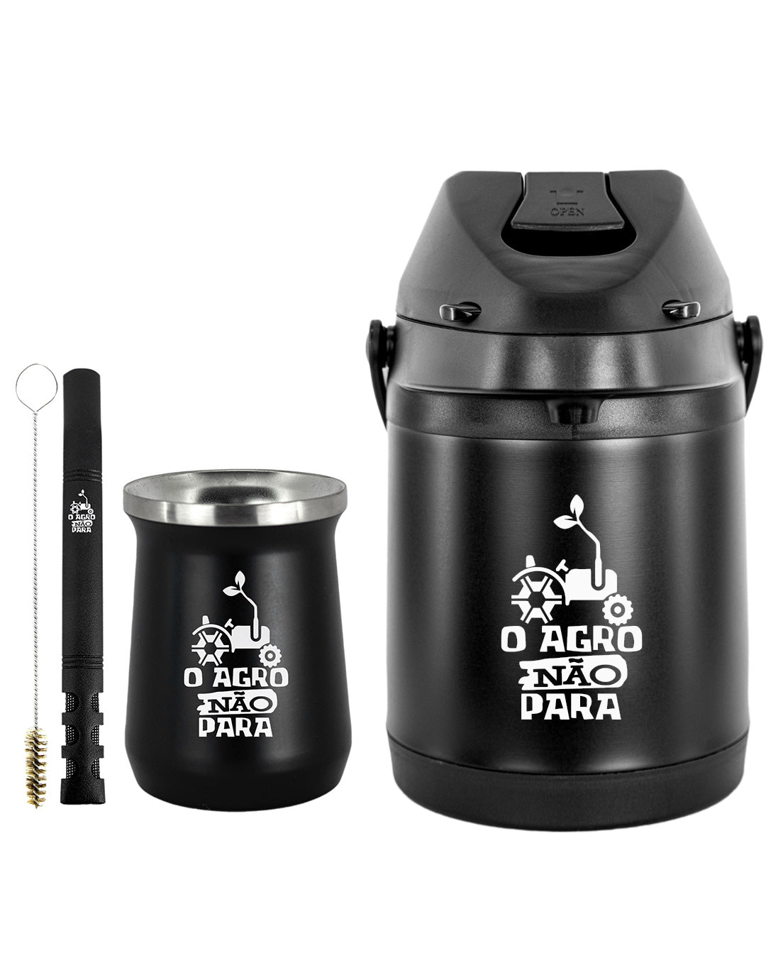 Kit Tereré Premium Copo Bomba Garrafa Térmica Preto 2.5l O Agro Não Para