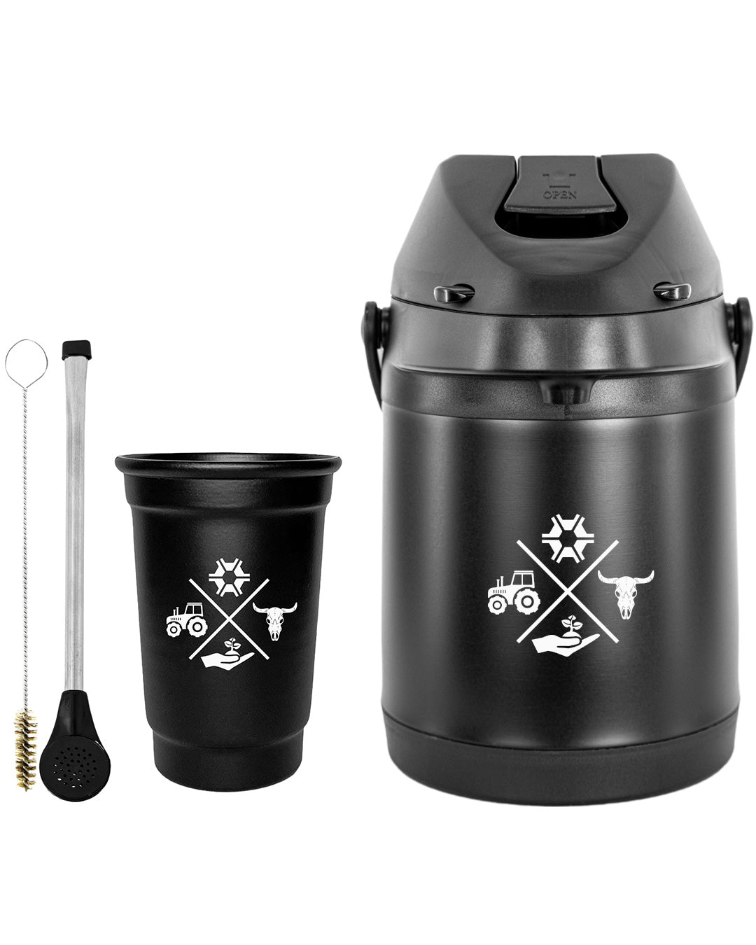 Kit Tereré Econo Copo Bomba Garrafa Térmica Preto 2.5l Made in Roça