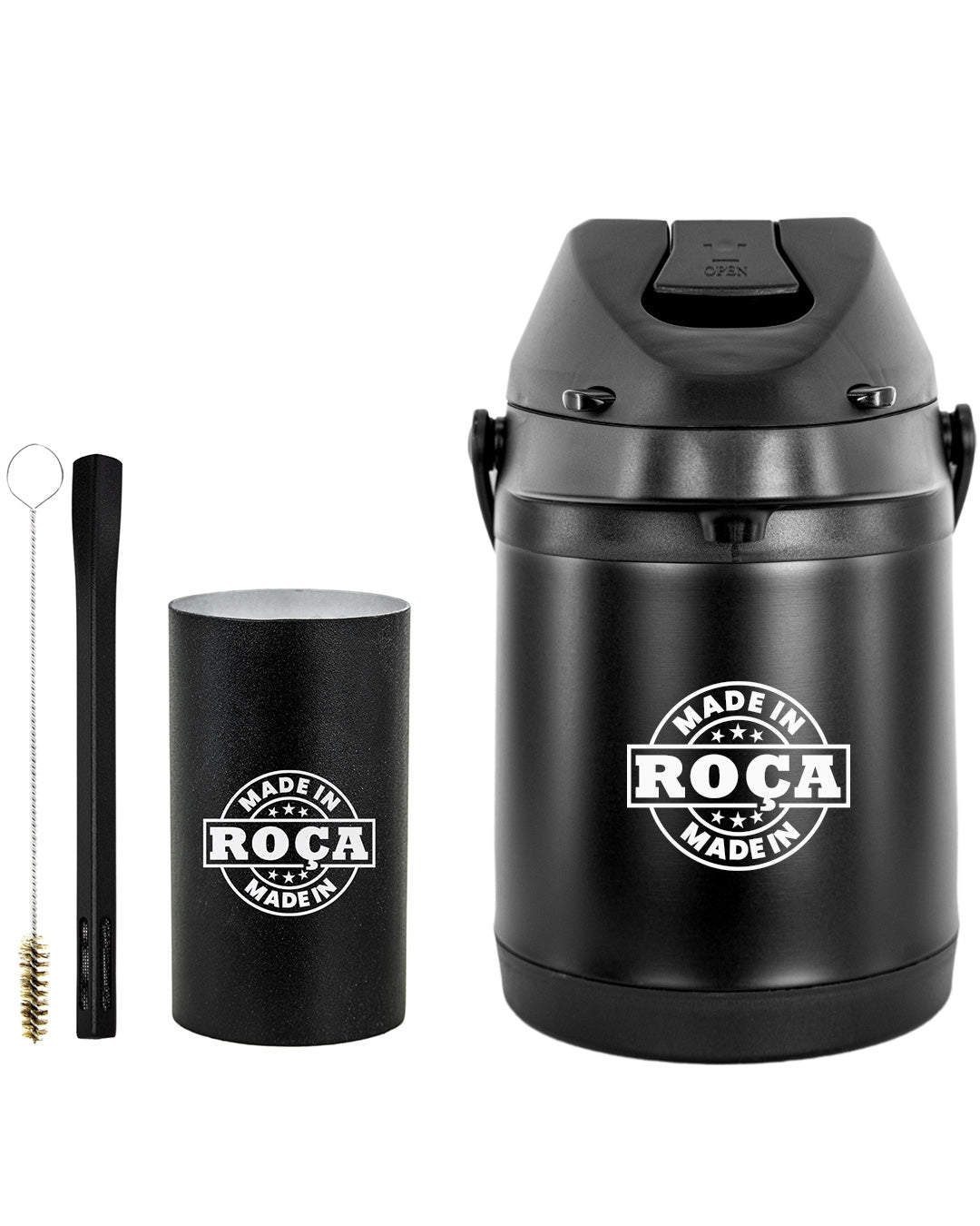 Kit Tereré Premium Copo Bomba Garrafa Térmica Preto 2.5l Made in Roça Escrita