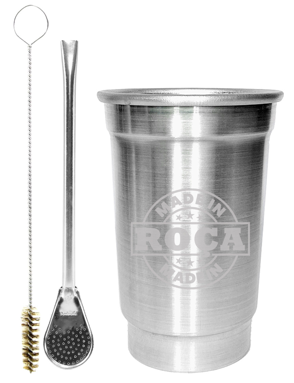 Kit Tereré Copo Cuia Econo Bomba Silver Escrito Made in Roça