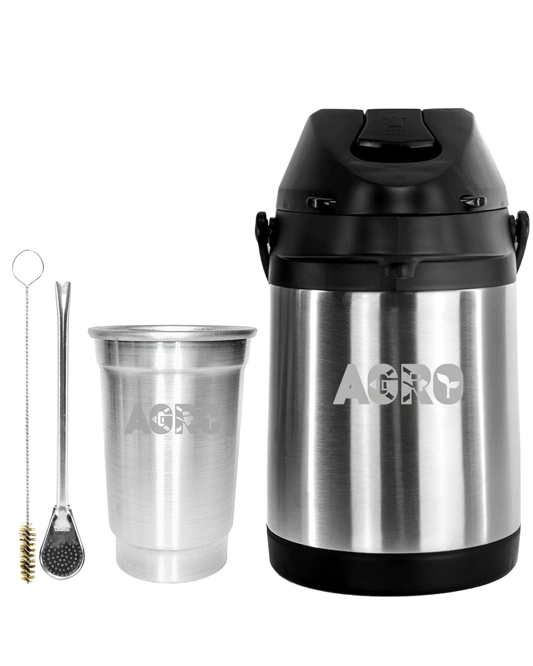 Kit Tereré Econo Copo Bomba Garrafa Térmica Inox 2.5l Agro Brasil