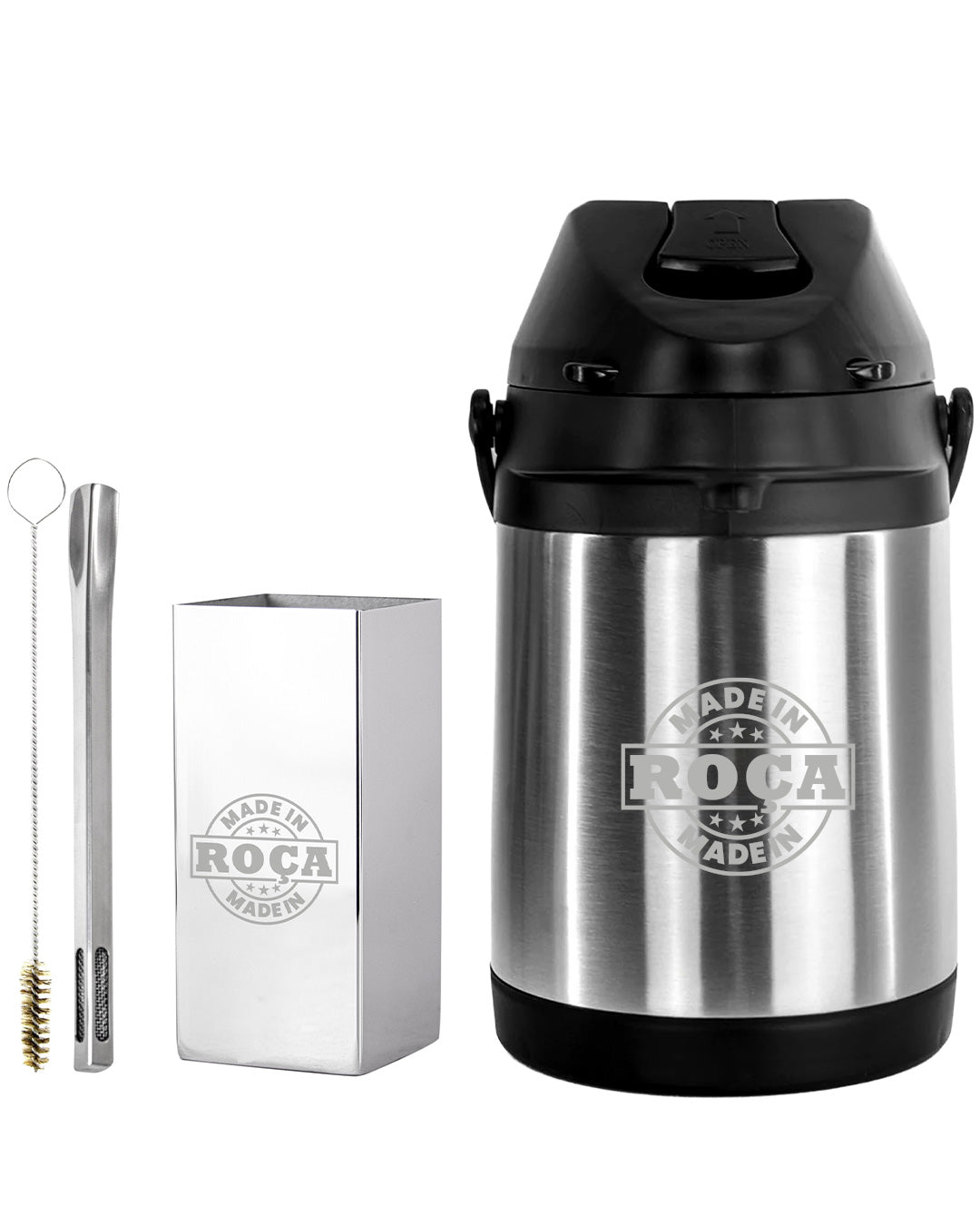 Kit Tereré Premium Copo Bomba Garrafa Térmica Inox 2.5l Made In Roça Escrita