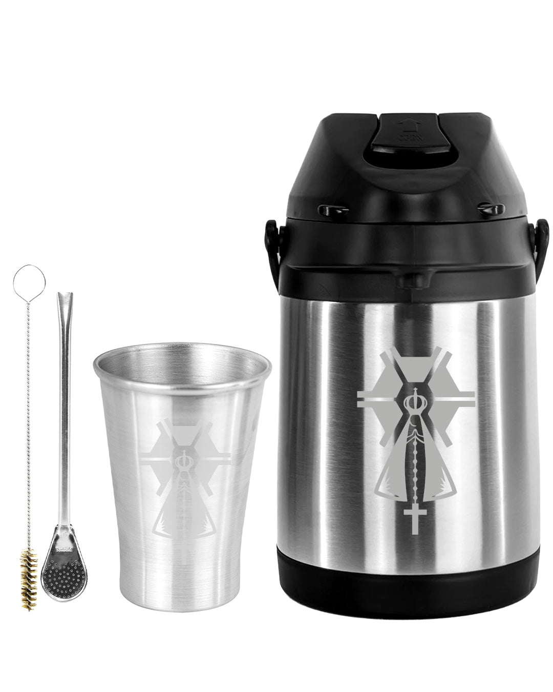 Kit Tereré Econo Copo Bomba Garrafa Térmica Inox 2.5l Nossa Senhora Agro