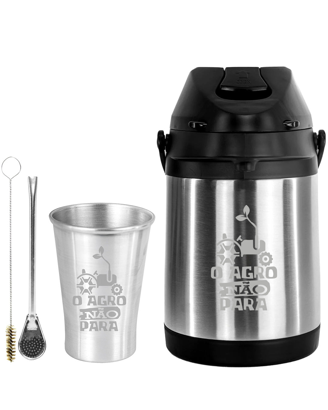 Kit Tereré Econo Copo Bomba Garrafa Térmica Inox 2.5l O Agro Não Para