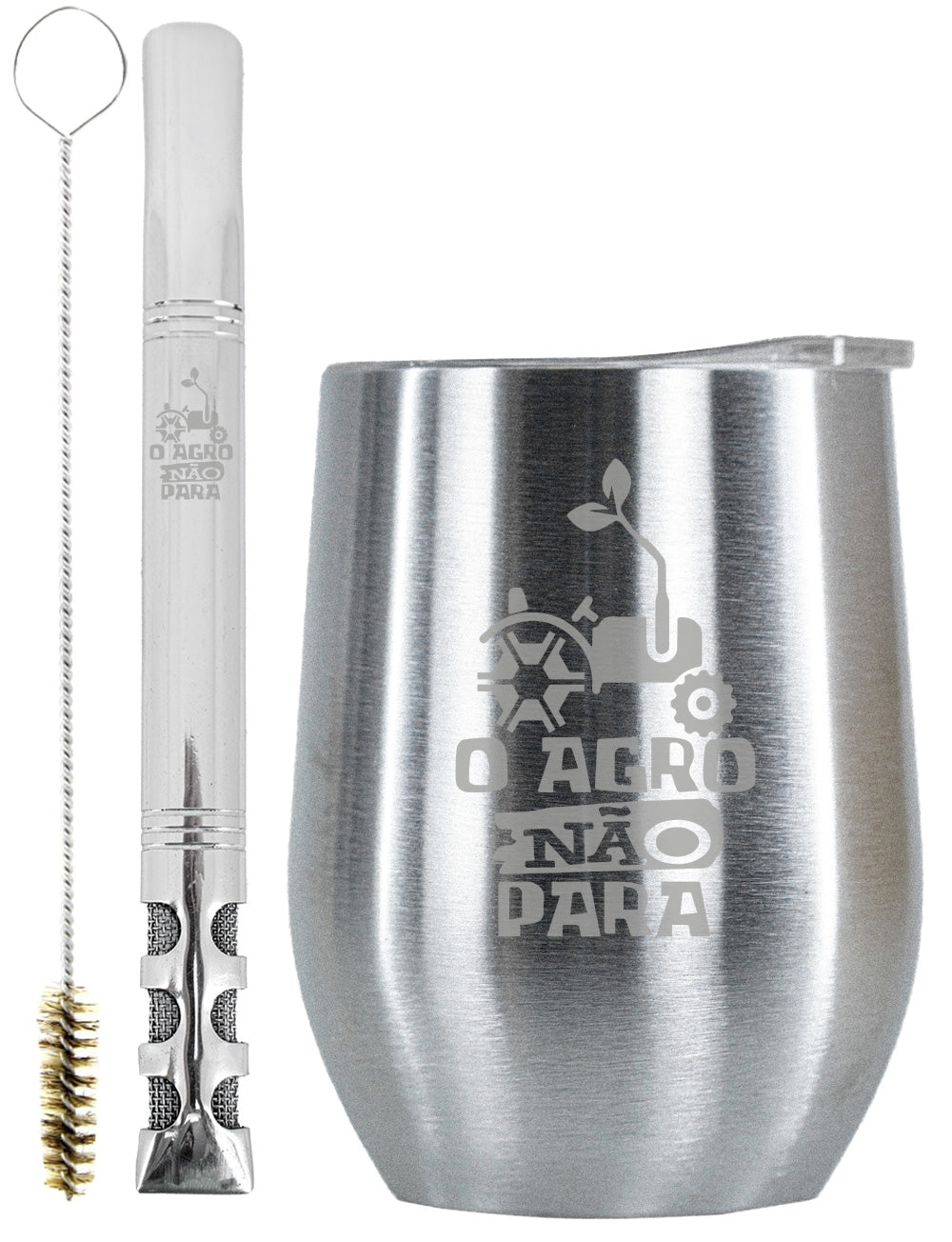 Kit Tereré Copo Cuia Premium Bomba Inox O Agro Não Para