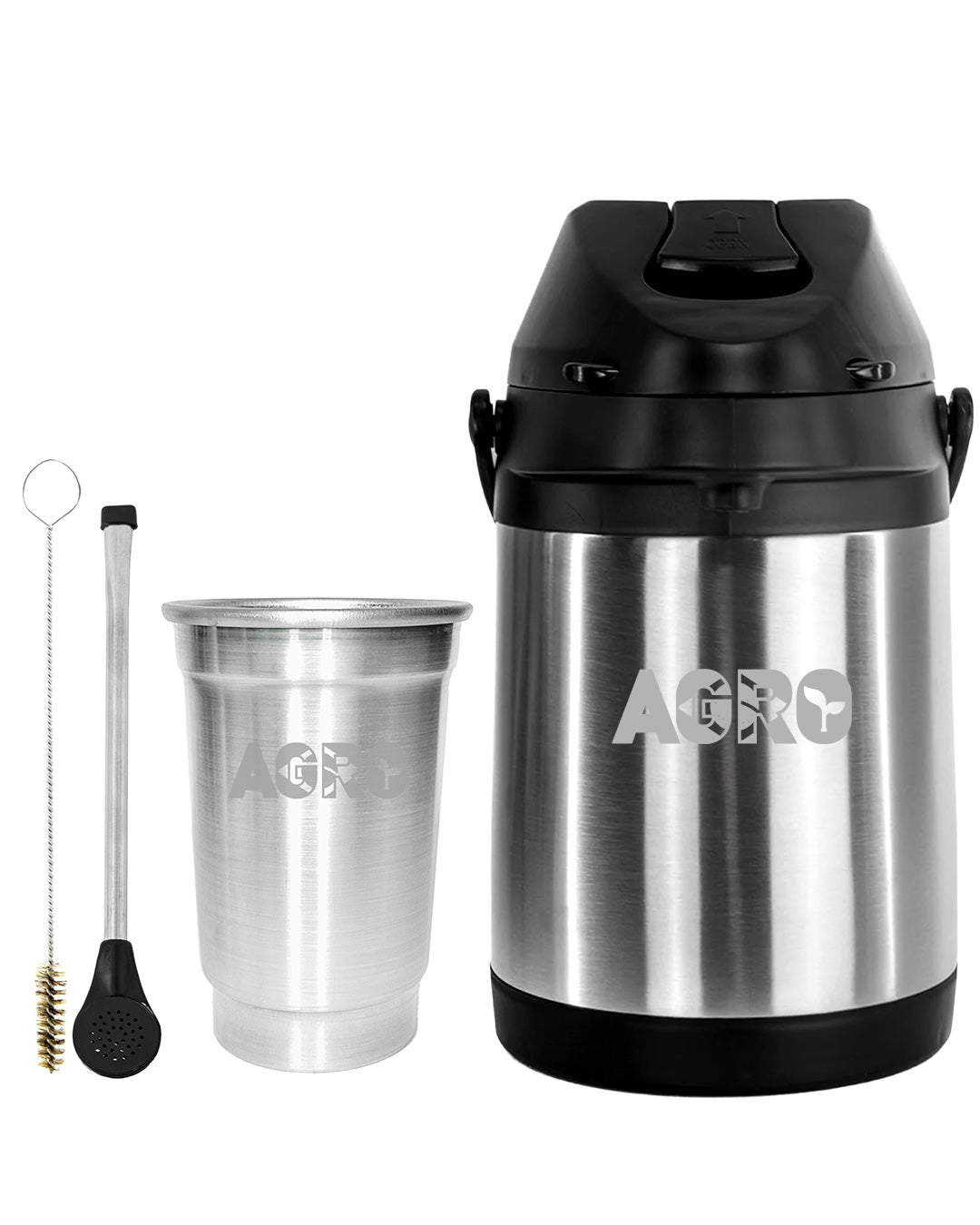 Kit Tereré Econo Copo Bomba Garrafa Térmica Inox 2.5l Agro Brasil