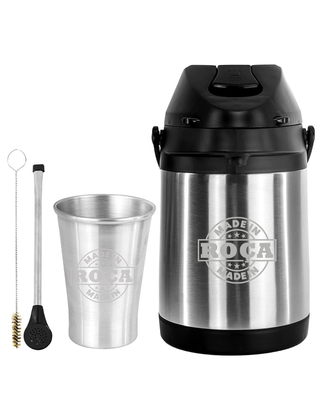 Kit Tereré Econo Copo Bomba Garrafa Térmica Inox 2.5l Escrita Made in Roça