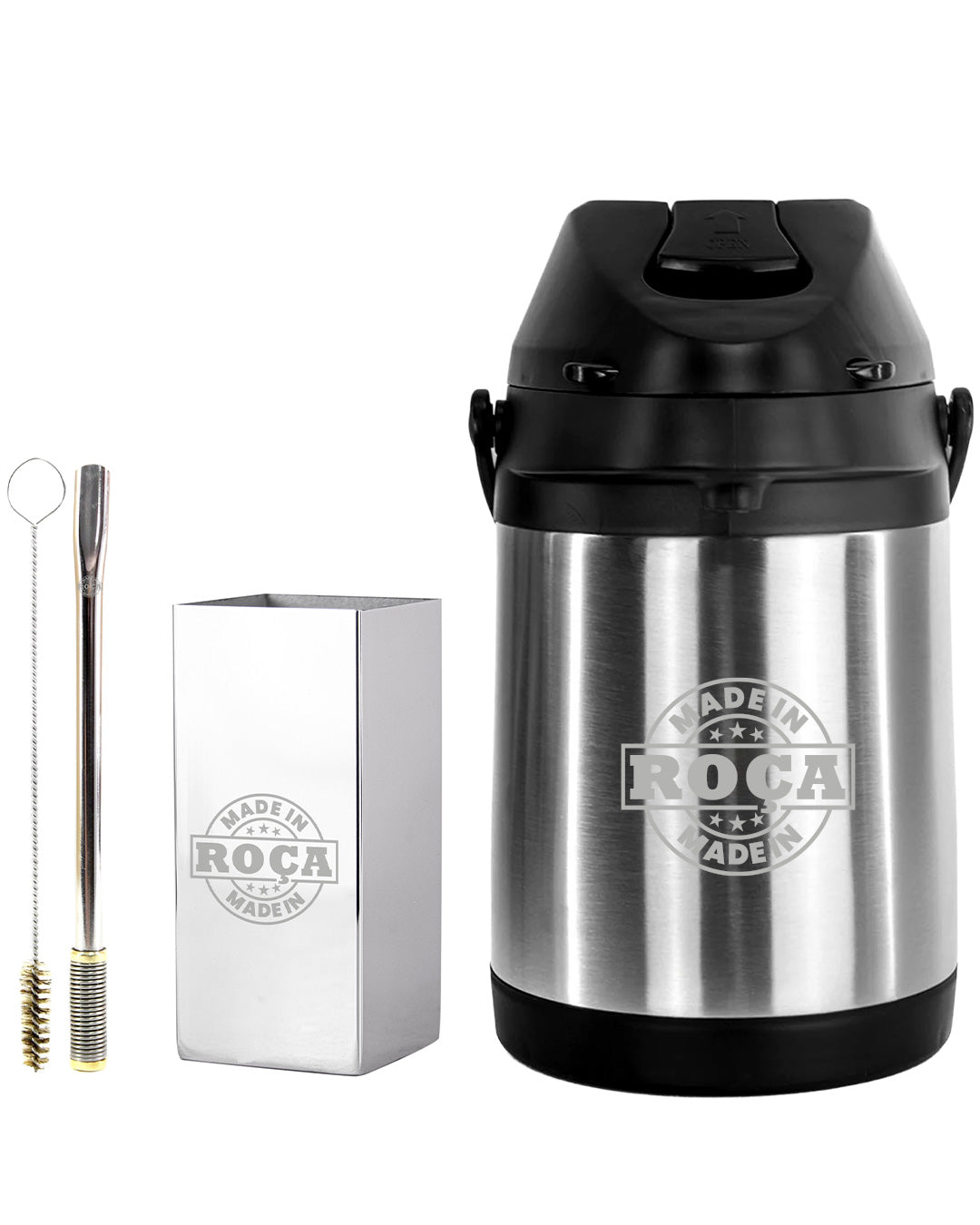Kit Tereré Premium Copo Bomba Garrafa Térmica Inox 2.5l Made In Roça Escrita