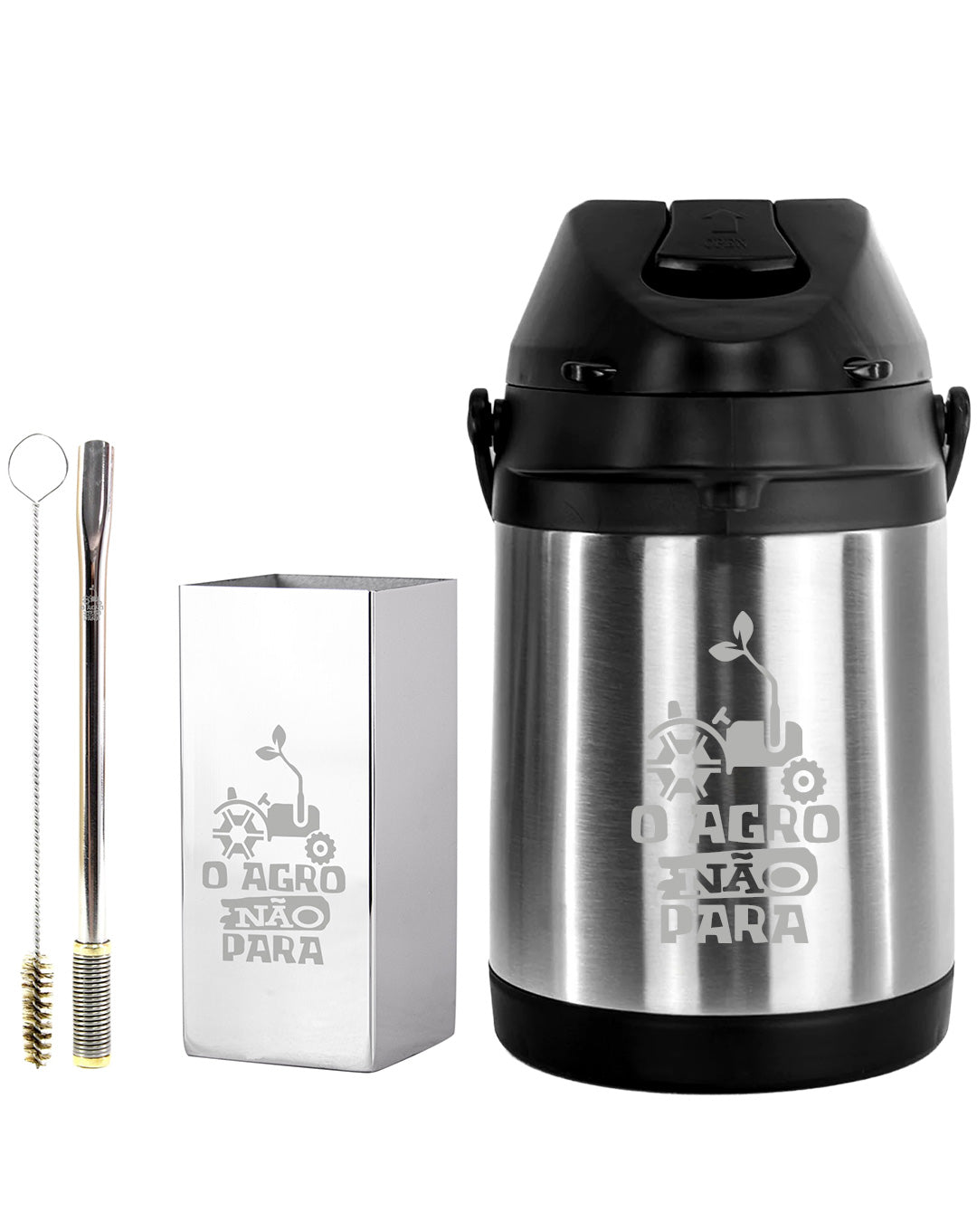 Kit Tereré Premium Copo Bomba Garrafa Térmica Inox 2.5l O Agro Não Para