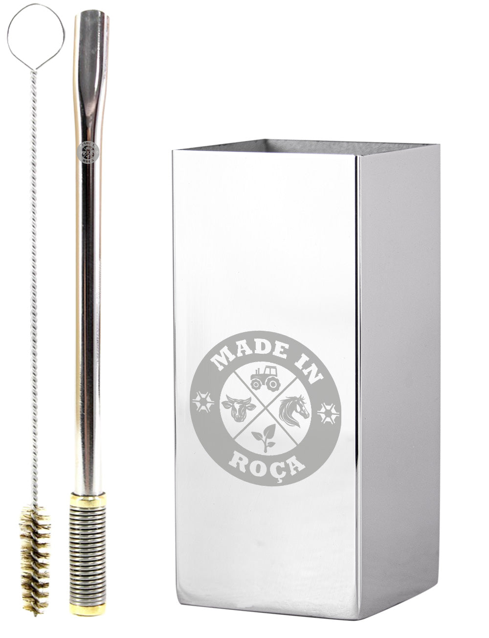 Kit Tereré Copo Cuia Premium Bomba Inox Logo Made in Roça