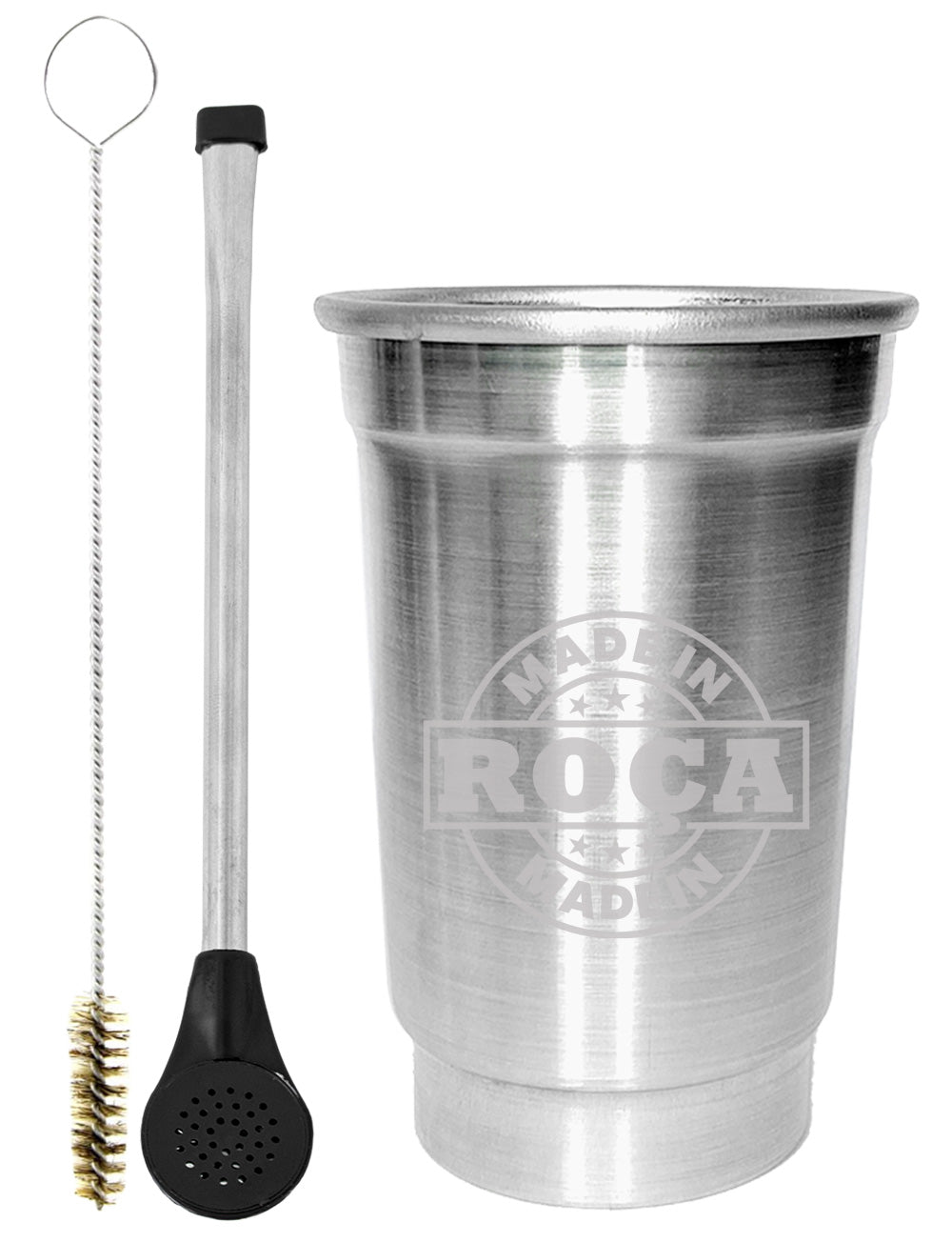 Kit Tereré Copo Cuia Econo Bomba Silver Escrito Made in Roça