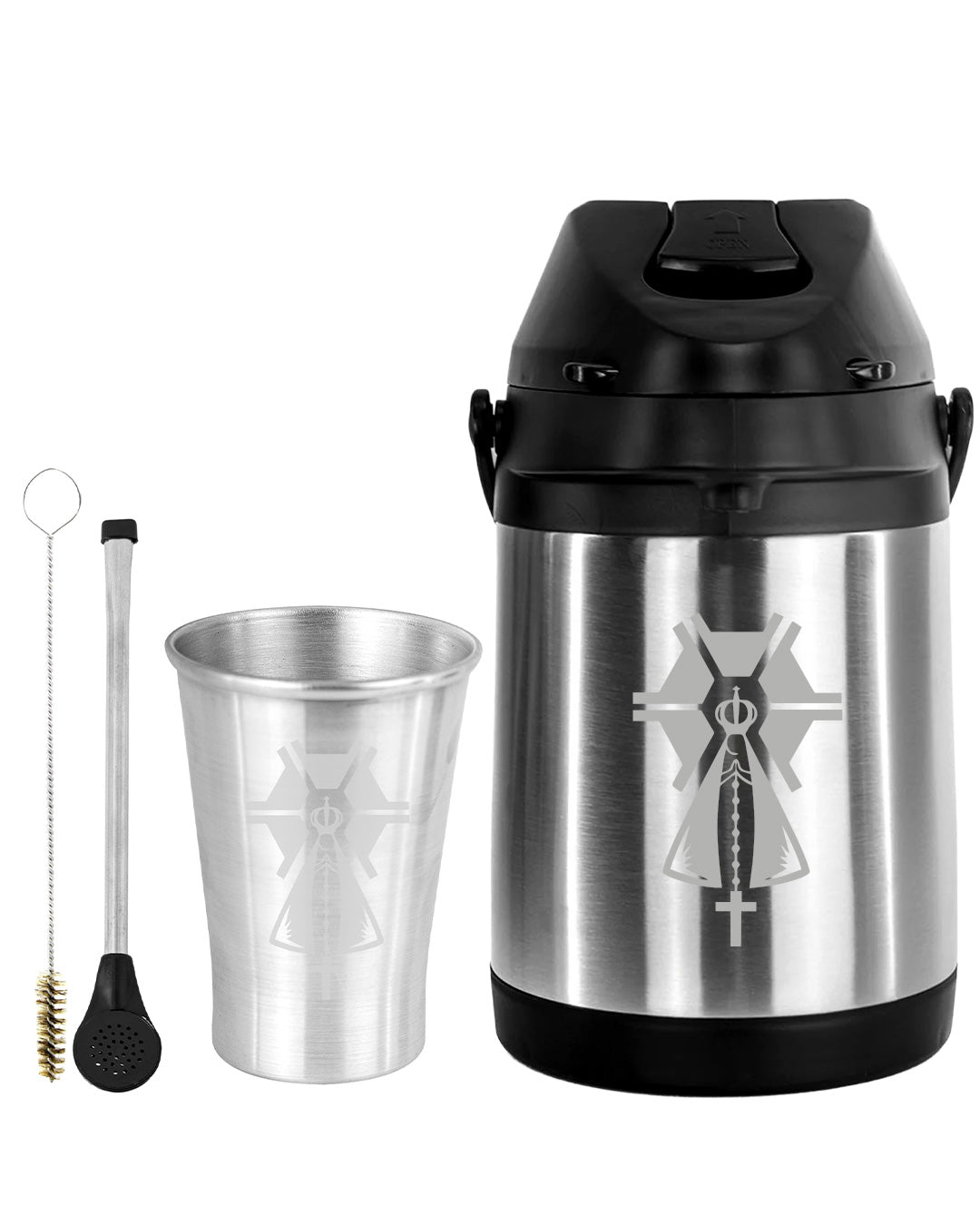 Kit Tereré Econo Copo Bomba Garrafa Térmica Inox 2.5l Nossa Senhora Agro