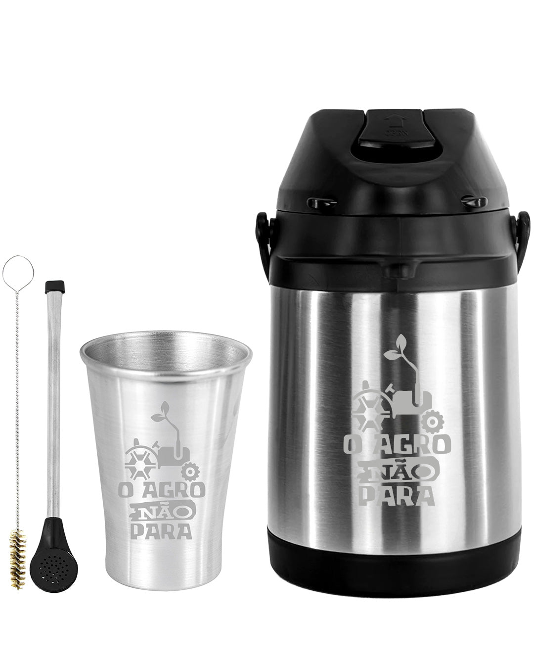 Kit Tereré Econo Copo Bomba Garrafa Térmica Inox 2.5l O Agro Não Para