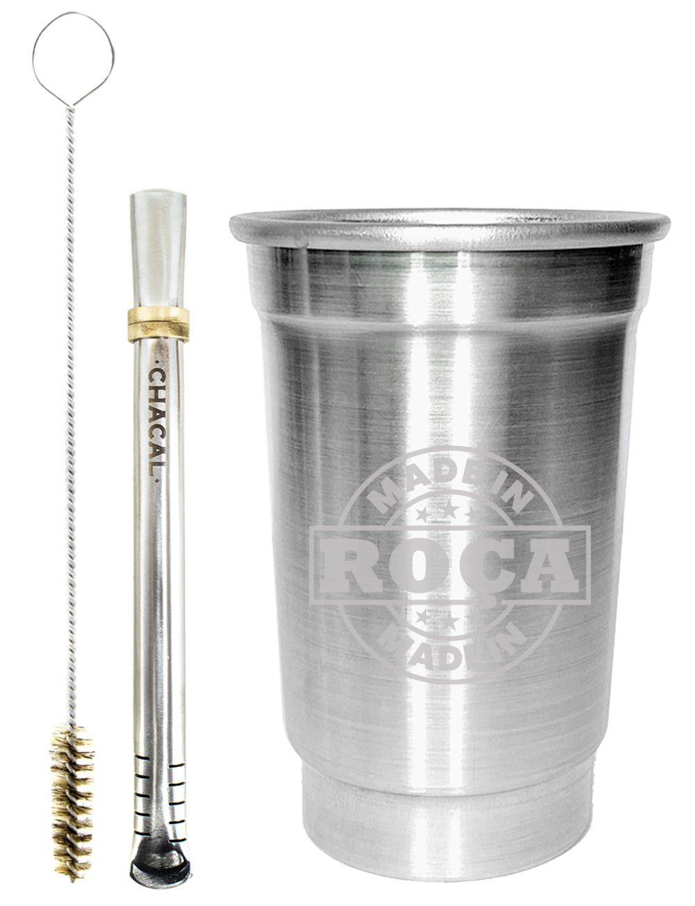 Kit Tereré Copo Cuia Econo Bomba Silver Escrito Made in Roça