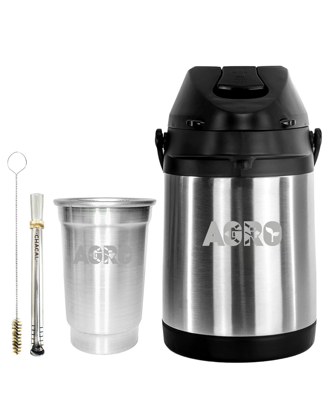 Kit Tereré Econo Copo Bomba Garrafa Térmica Inox 2.5l Agro Brasil