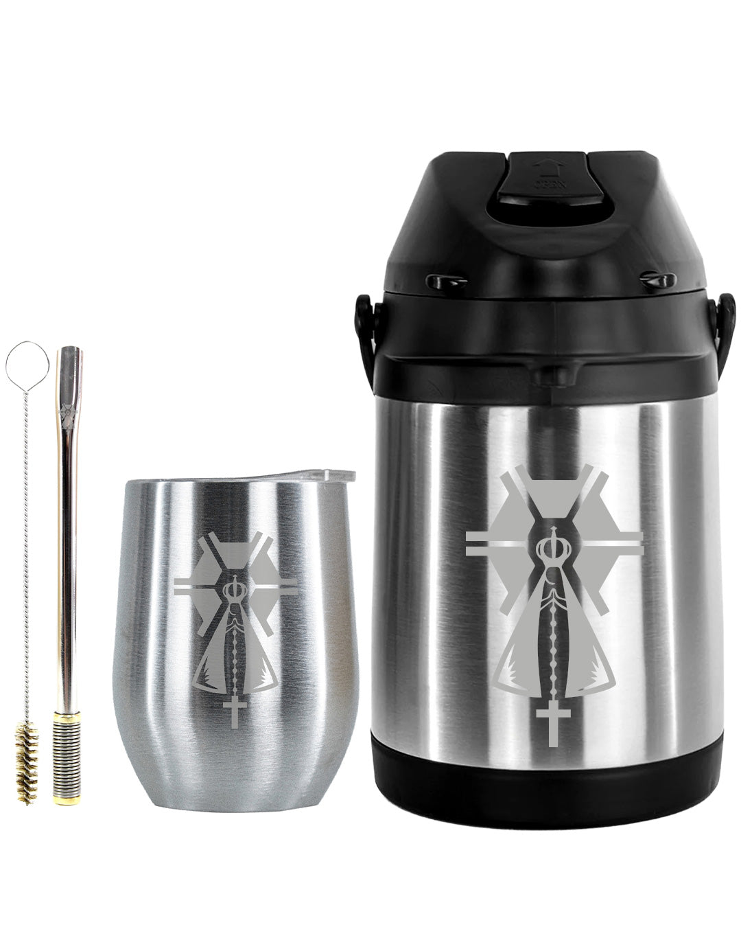 Kit Tereré Premium Copo Bomba Garrafa Térmica Inox 2.5l Nossa Senhora Agro