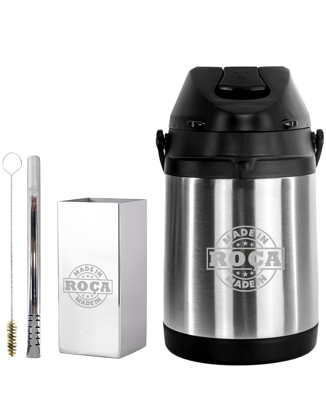 Kit Tereré Premium Copo Bomba Garrafa Térmica Inox 2.5l Made In Roça Escrita