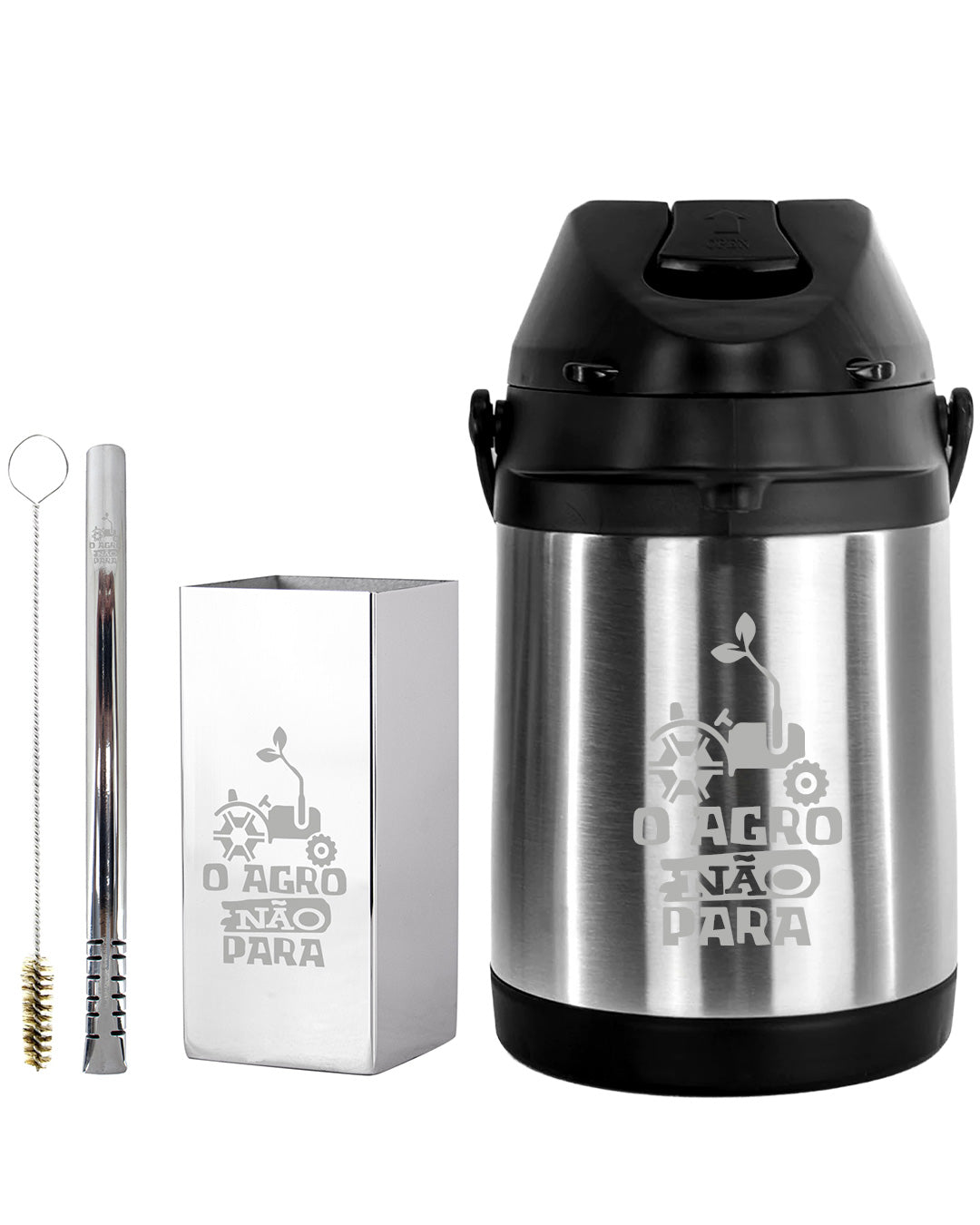 Kit Tereré Premium Copo Bomba Garrafa Térmica Inox 2.5l O Agro Não Para