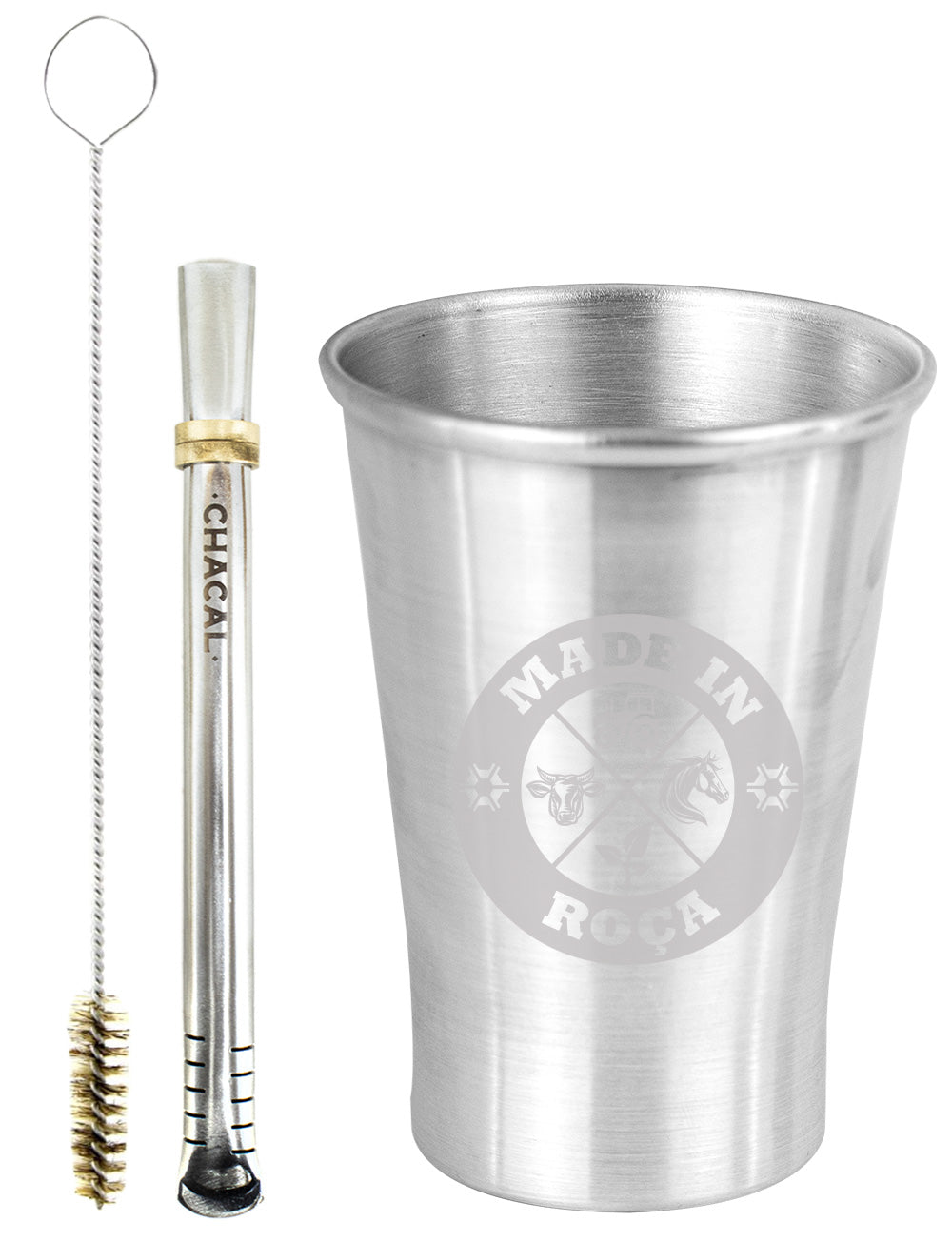Kit Tereré Copo Cuia Econo Bomba Silver Logo Made in Roça