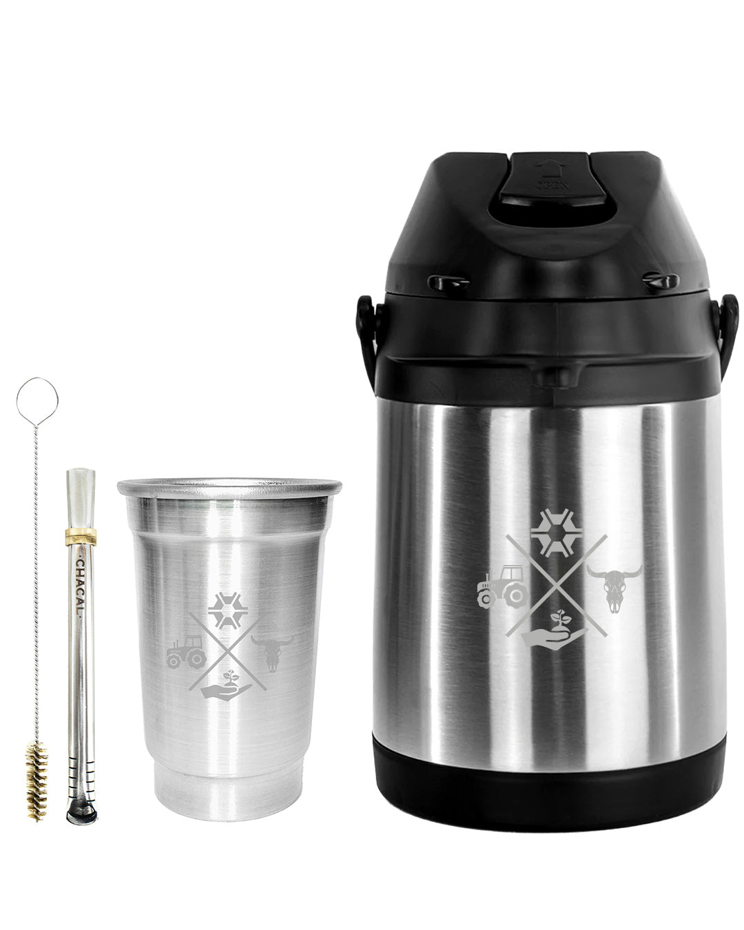 Kit Tereré Econo Copo Bomba Garrafa Térmica Inox 2.5l Made in Roça