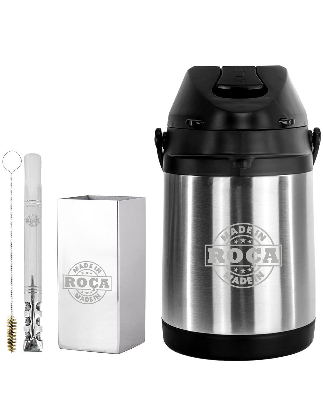 Kit Tereré Premium Copo Bomba Garrafa Térmica Inox 2.5l Made In Roça Escrita