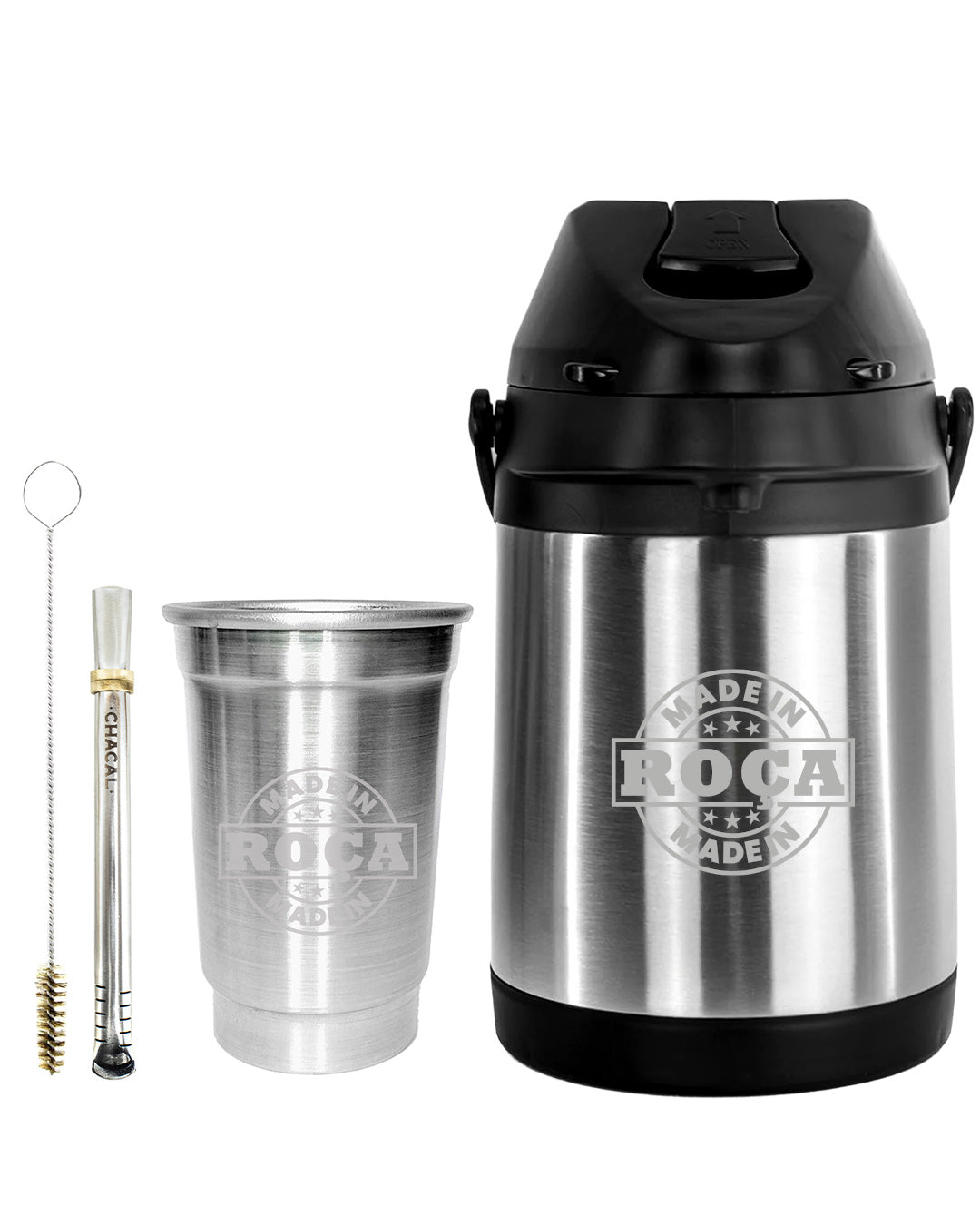Kit Tereré Econo Copo Bomba Garrafa Térmica Inox 2.5l Escrita Made in Roça