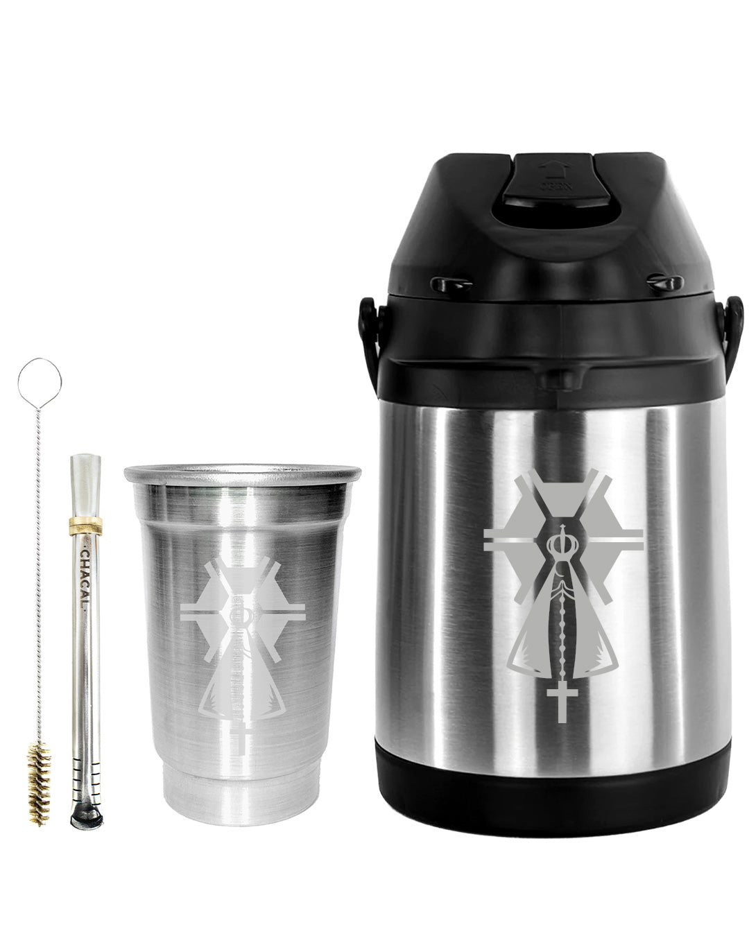 Kit Tereré Econo Copo Bomba Garrafa Térmica Inox 2.5l Nossa Senhora Agro