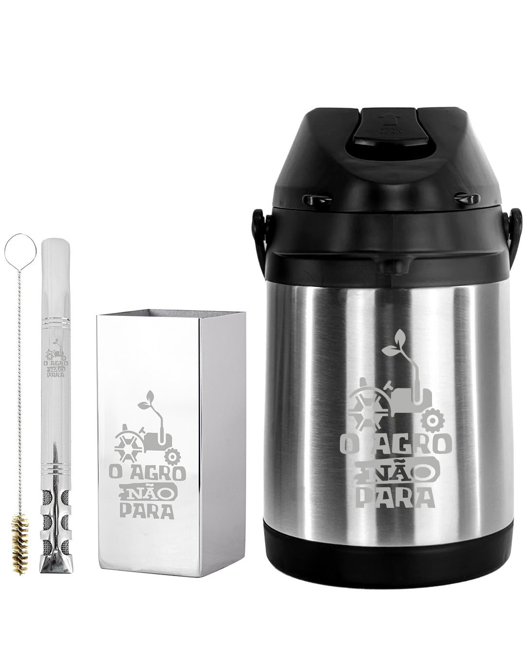 Kit Tereré Premium Copo Bomba Garrafa Térmica Inox 2.5l O Agro Não Para