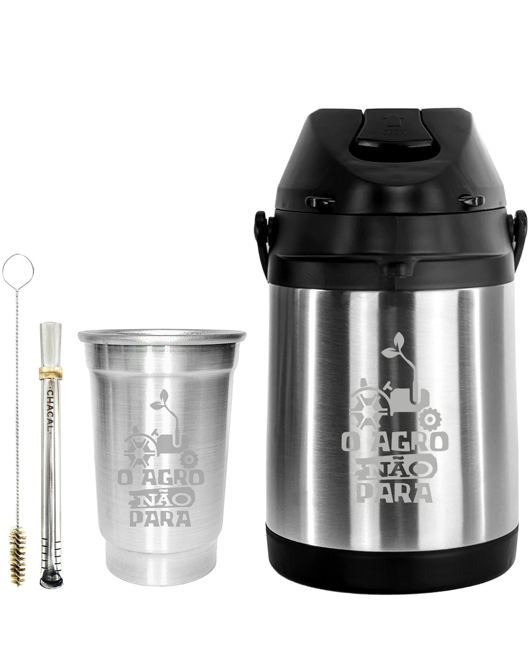 Kit Tereré Econo Copo Bomba Garrafa Térmica Inox 2.5l O Agro Não Para