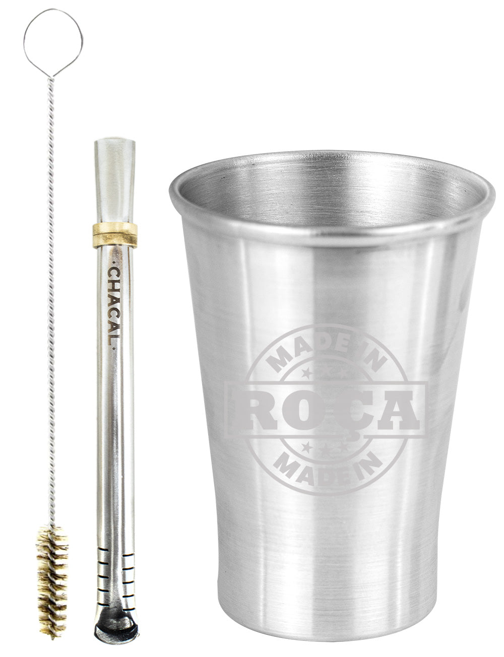 Kit Tereré Copo Cuia Econo Bomba Silver Escrito Made in Roça