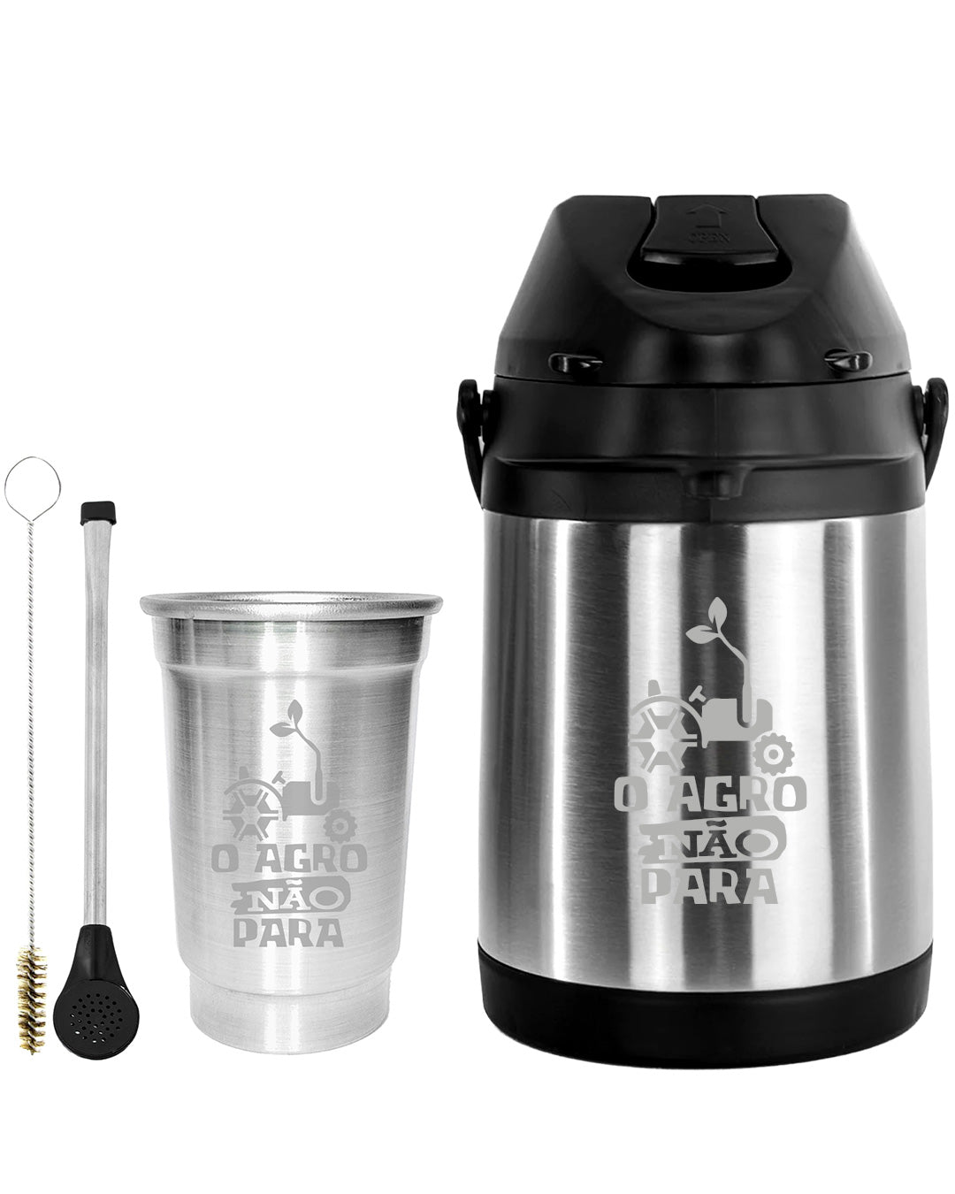 Kit Tereré Econo Copo Bomba Garrafa Térmica Inox 2.5l O Agro Não Para