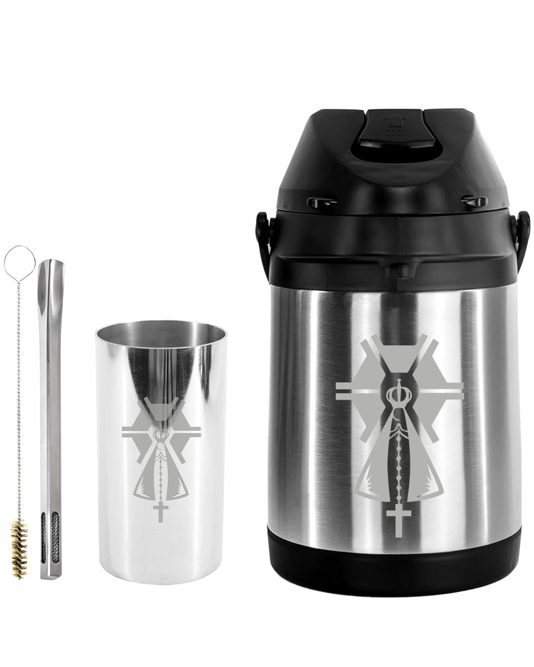 Kit Tereré Premium Copo Bomba Garrafa Térmica Inox 2.5l Nossa Senhora Agro