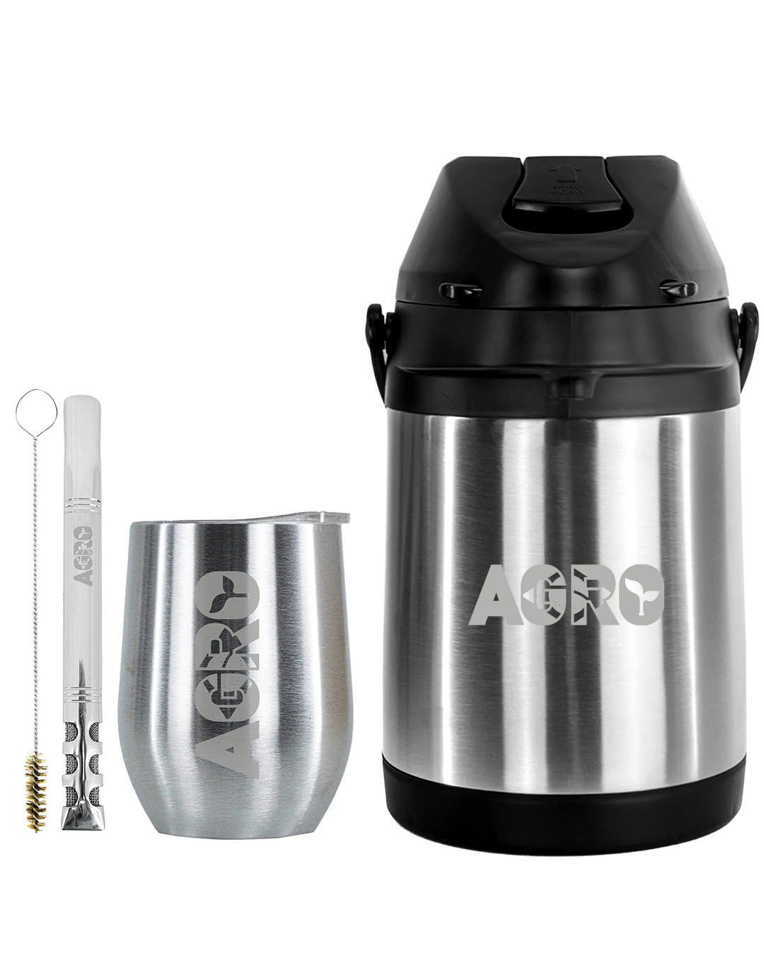 Kit Tereré Premium Copo Bomba Garrafa Térmica Inox 2.5l Agro Brasil