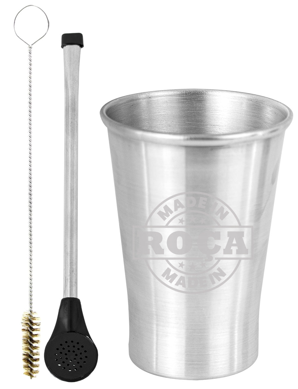 Kit Tereré Copo Cuia Econo Bomba Silver Escrito Made in Roça