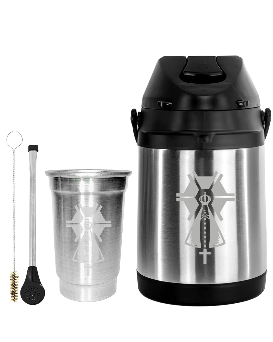 Kit Tereré Econo Copo Bomba Garrafa Térmica Inox 2.5l Nossa Senhora Agro