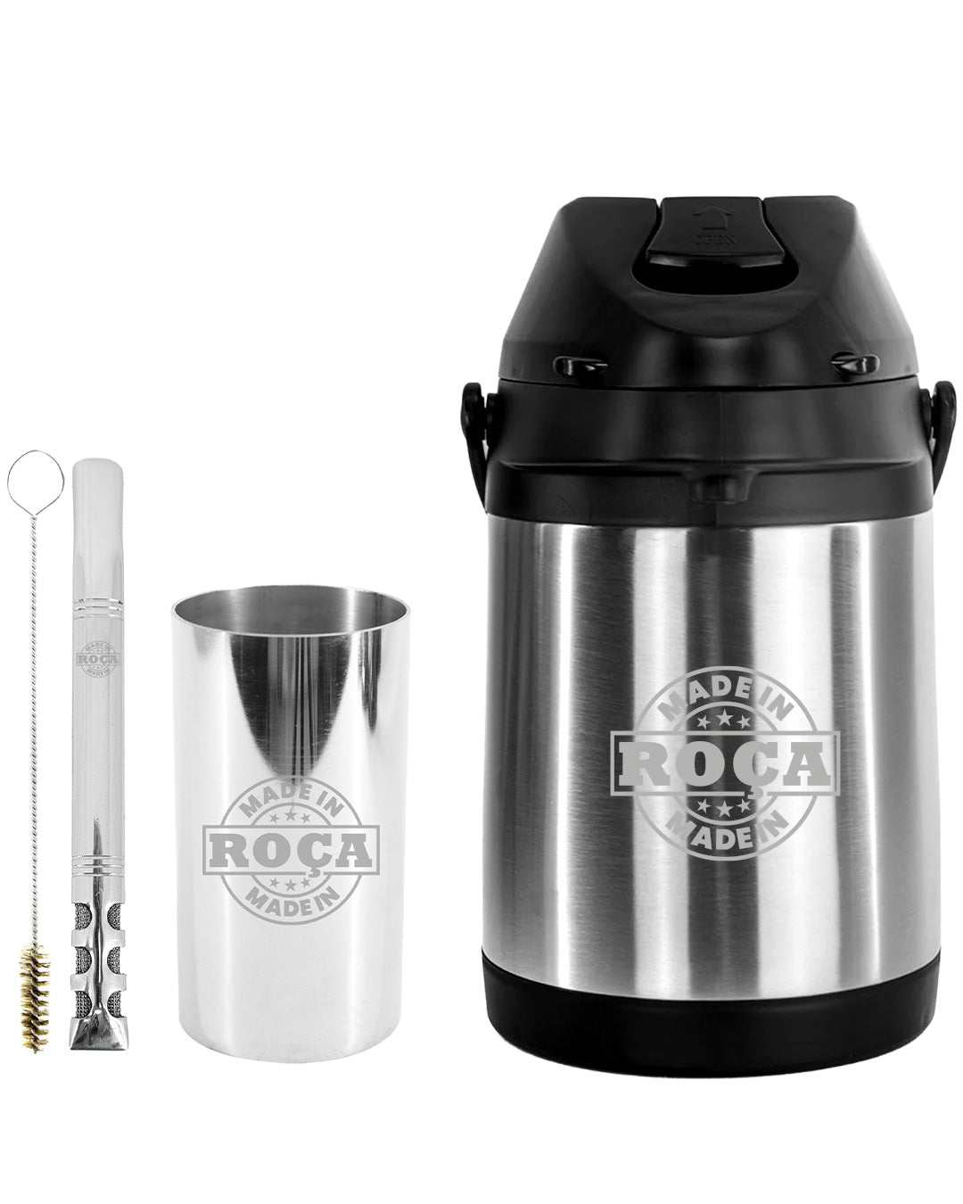 Kit Tereré Premium Copo Bomba Garrafa Térmica Inox 2.5l Made In Roça Escrita