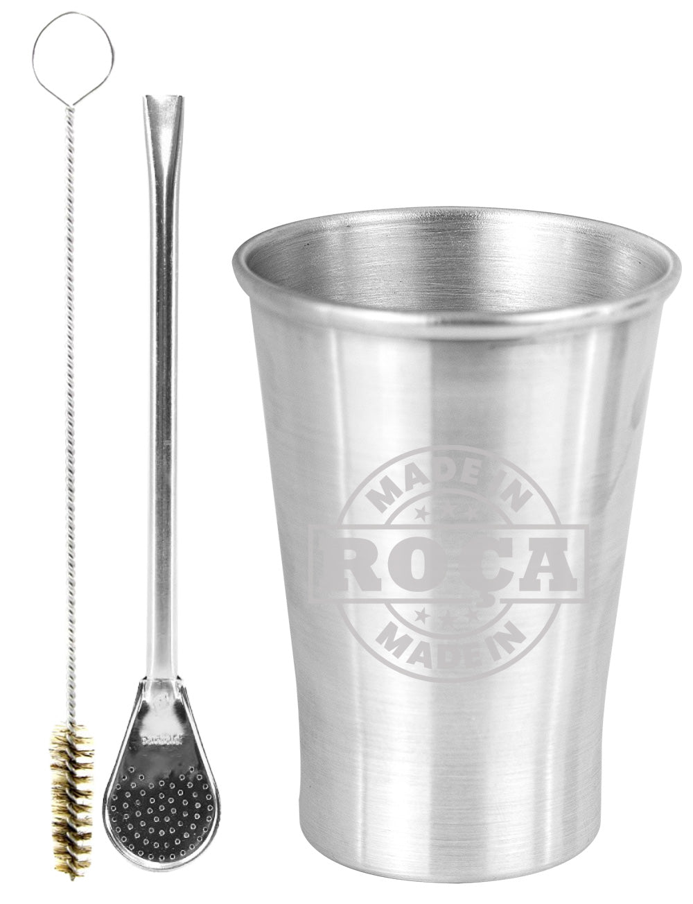 Kit Tereré Copo Cuia Econo Bomba Silver Escrito Made in Roça