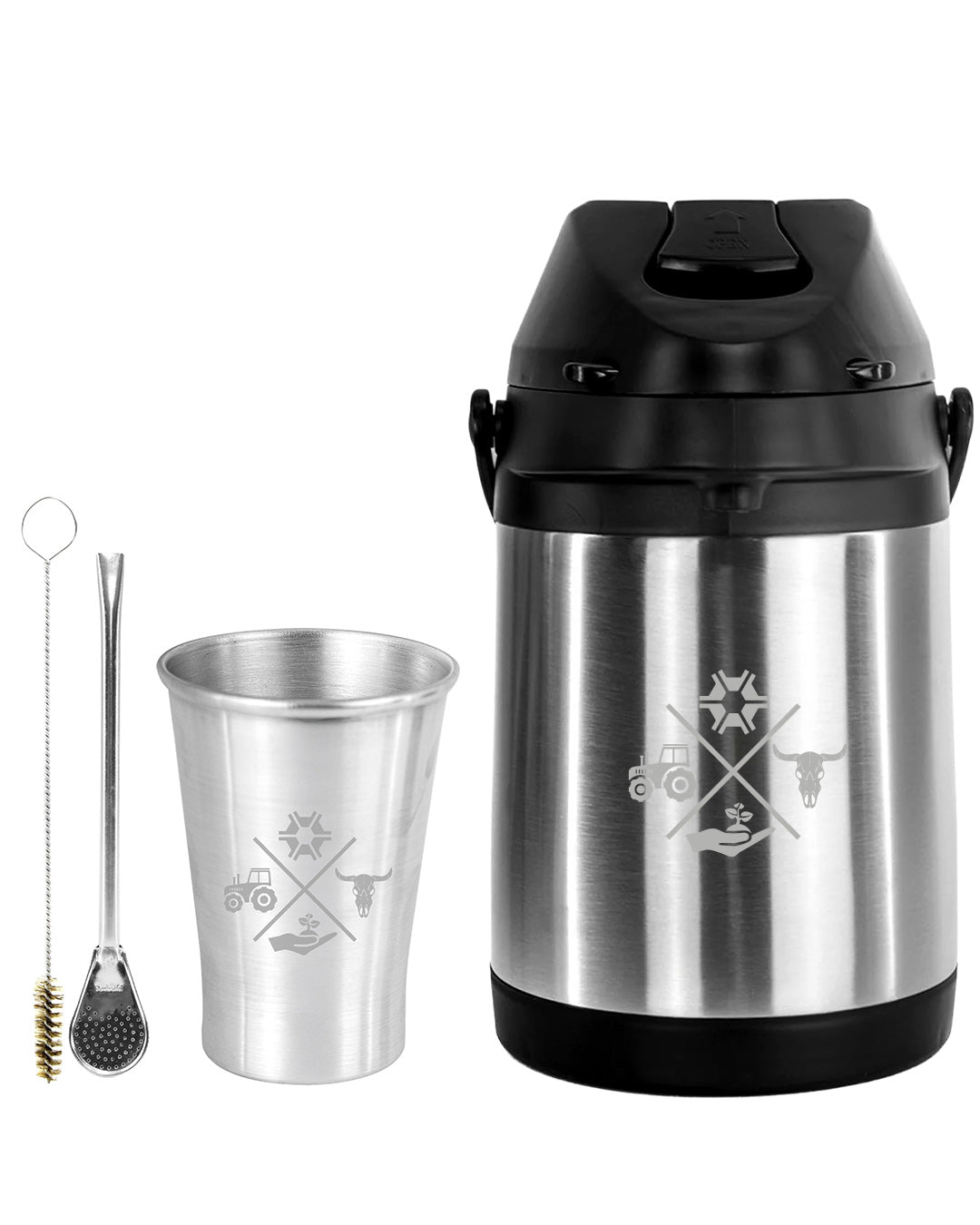 Kit Tereré Econo Copo Bomba Garrafa Térmica Inox 2.5l Made in Roça