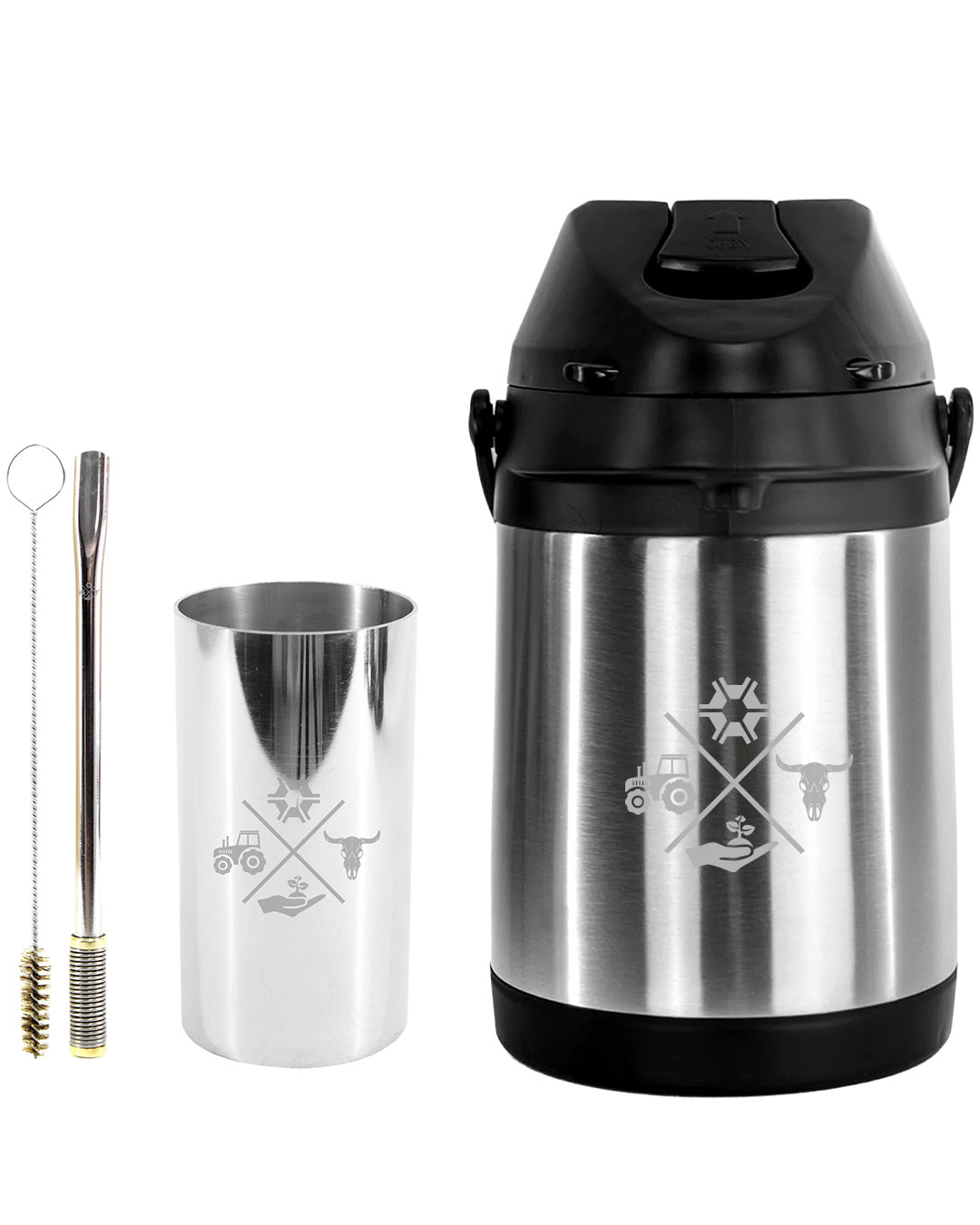 Kit Tereré Premium Copo Bomba Garrafa Térmica Inox 2.5l Made In Roça