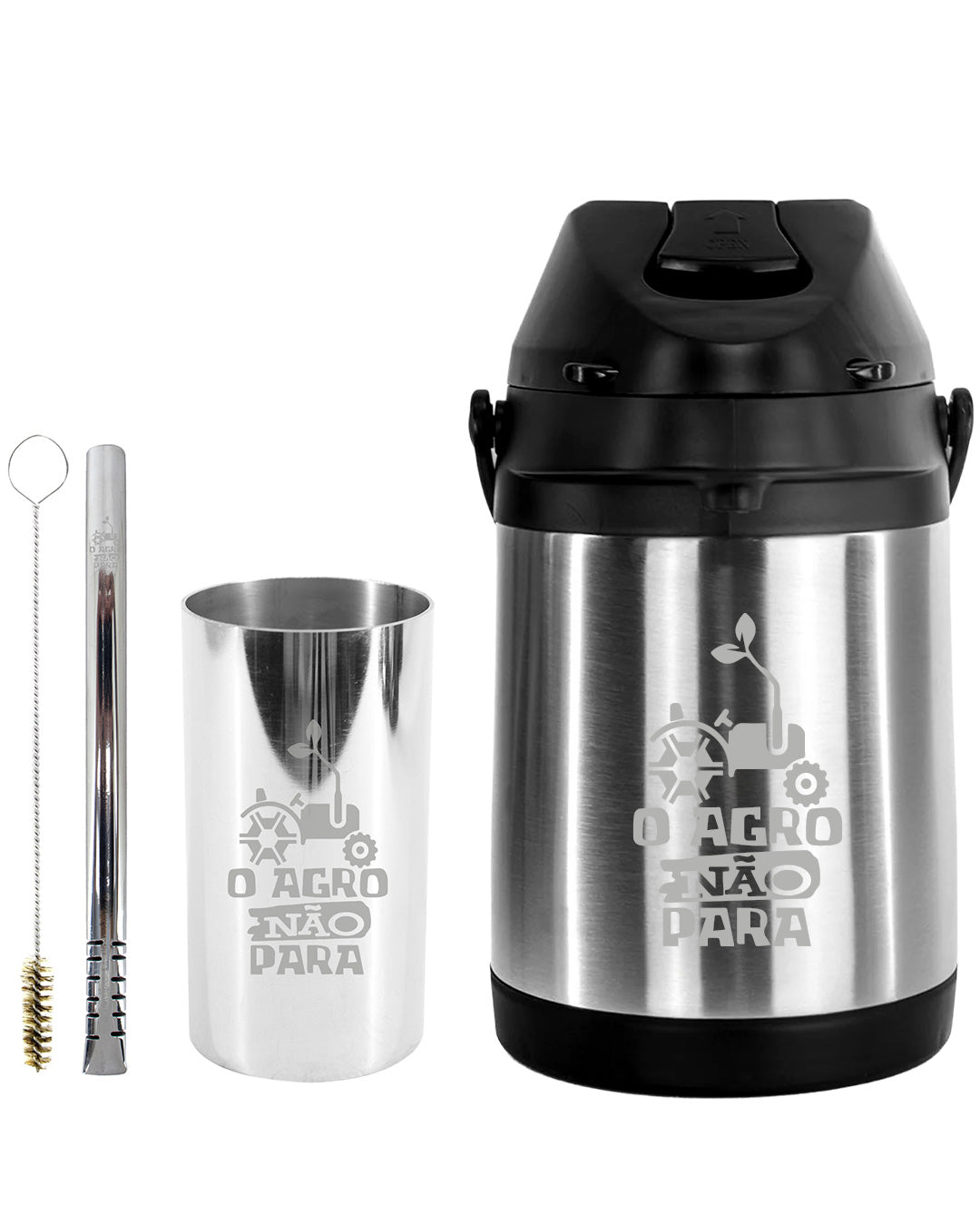 Kit Tereré Premium Copo Bomba Garrafa Térmica Inox 2.5l O Agro Não Para